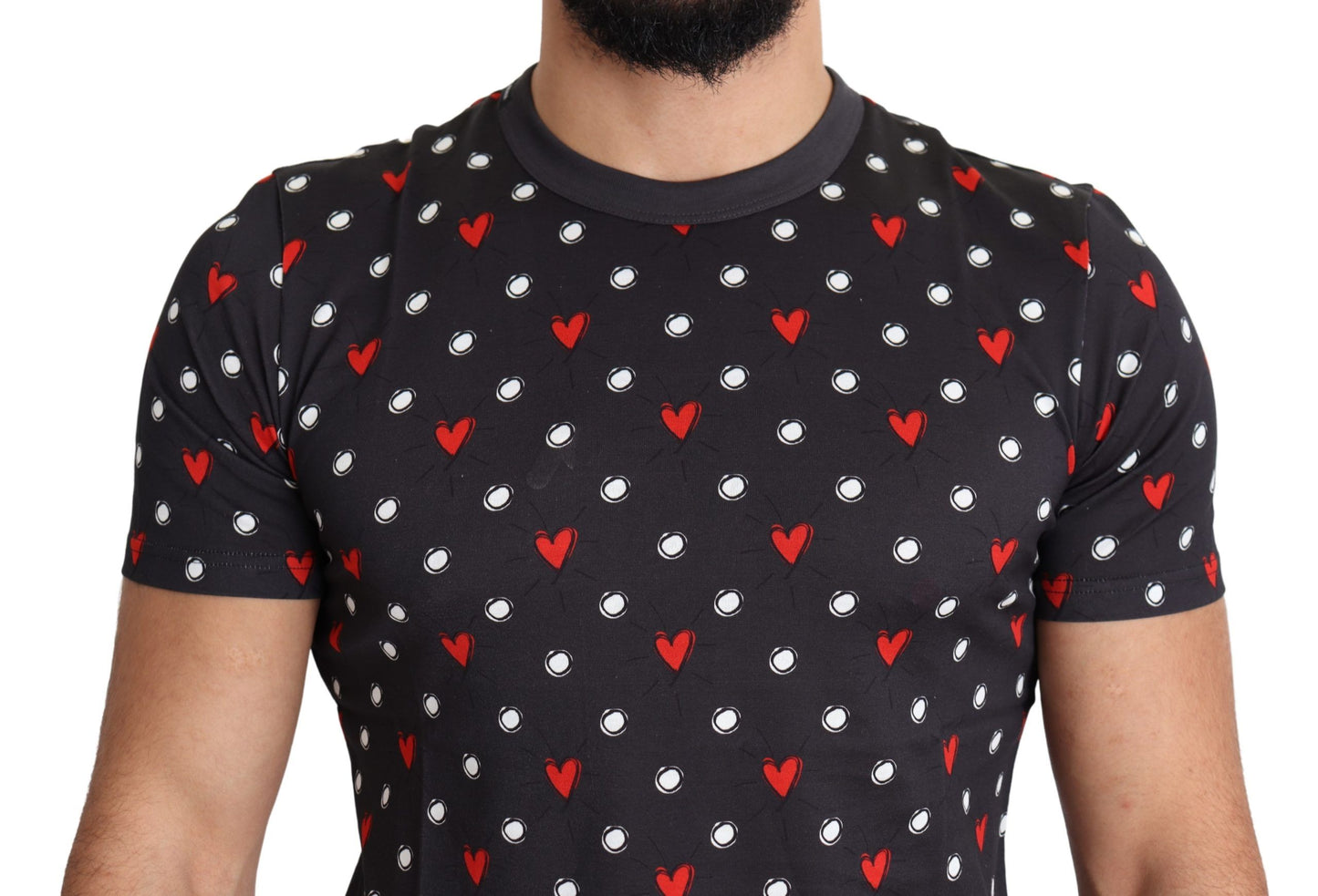 - Chic Gray Cotton T-Shirt with Heart Prints