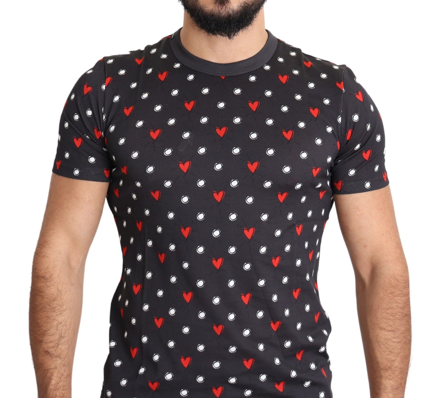 - Chic Gray Cotton T-Shirt with Heart Prints