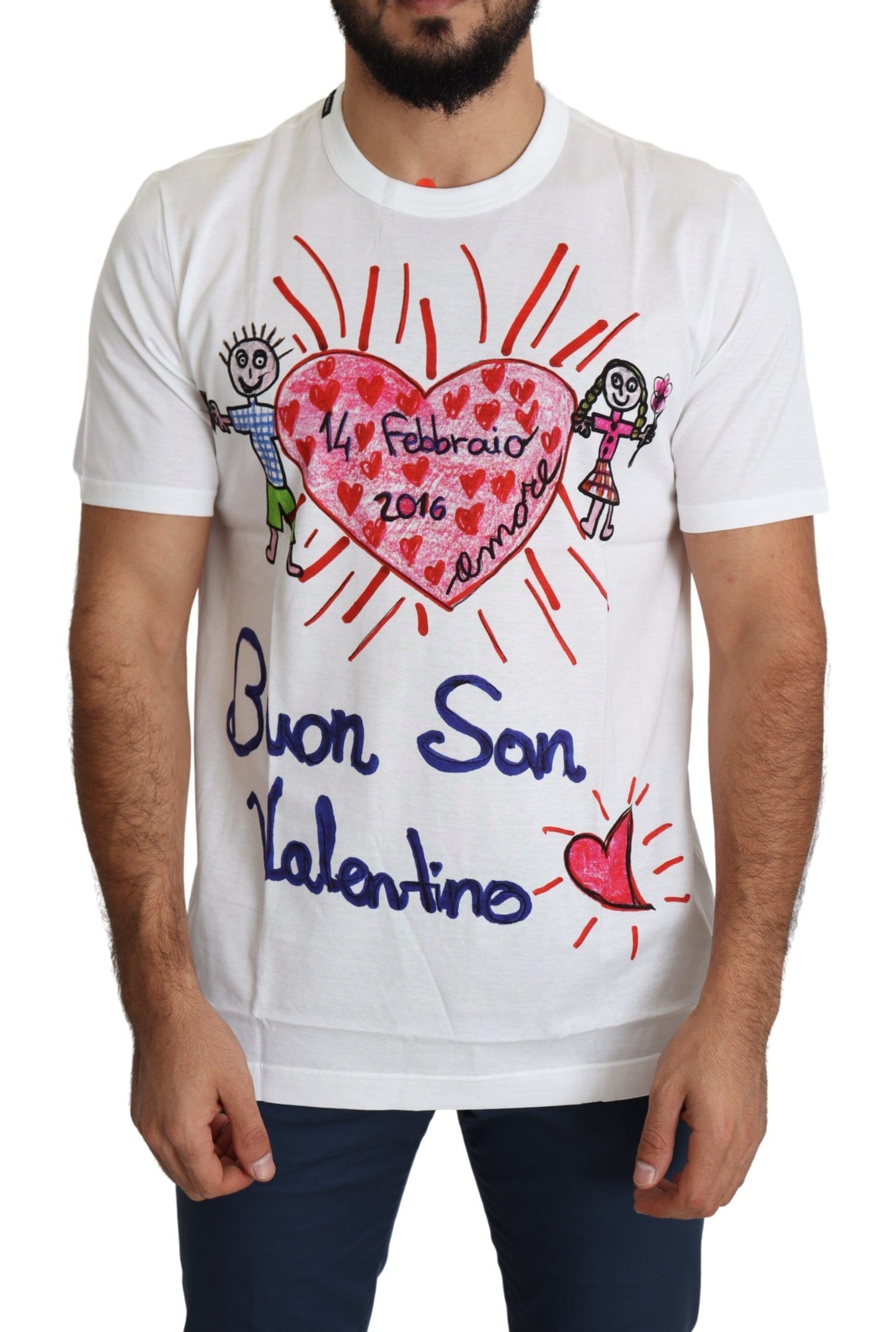- Romantic Heart Print Crew Neck Tee