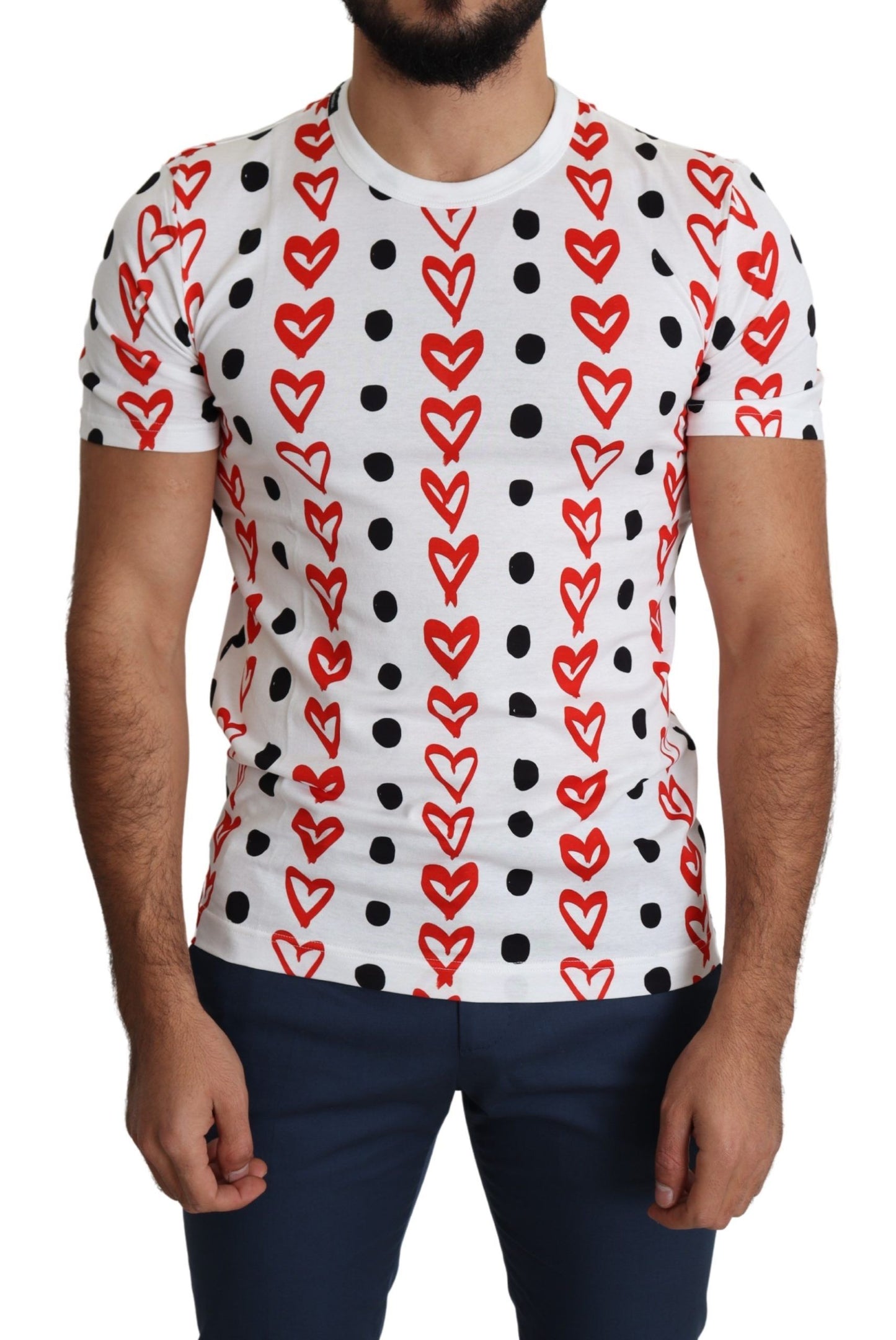 - Chic White Cotton Tee with Heart Print
