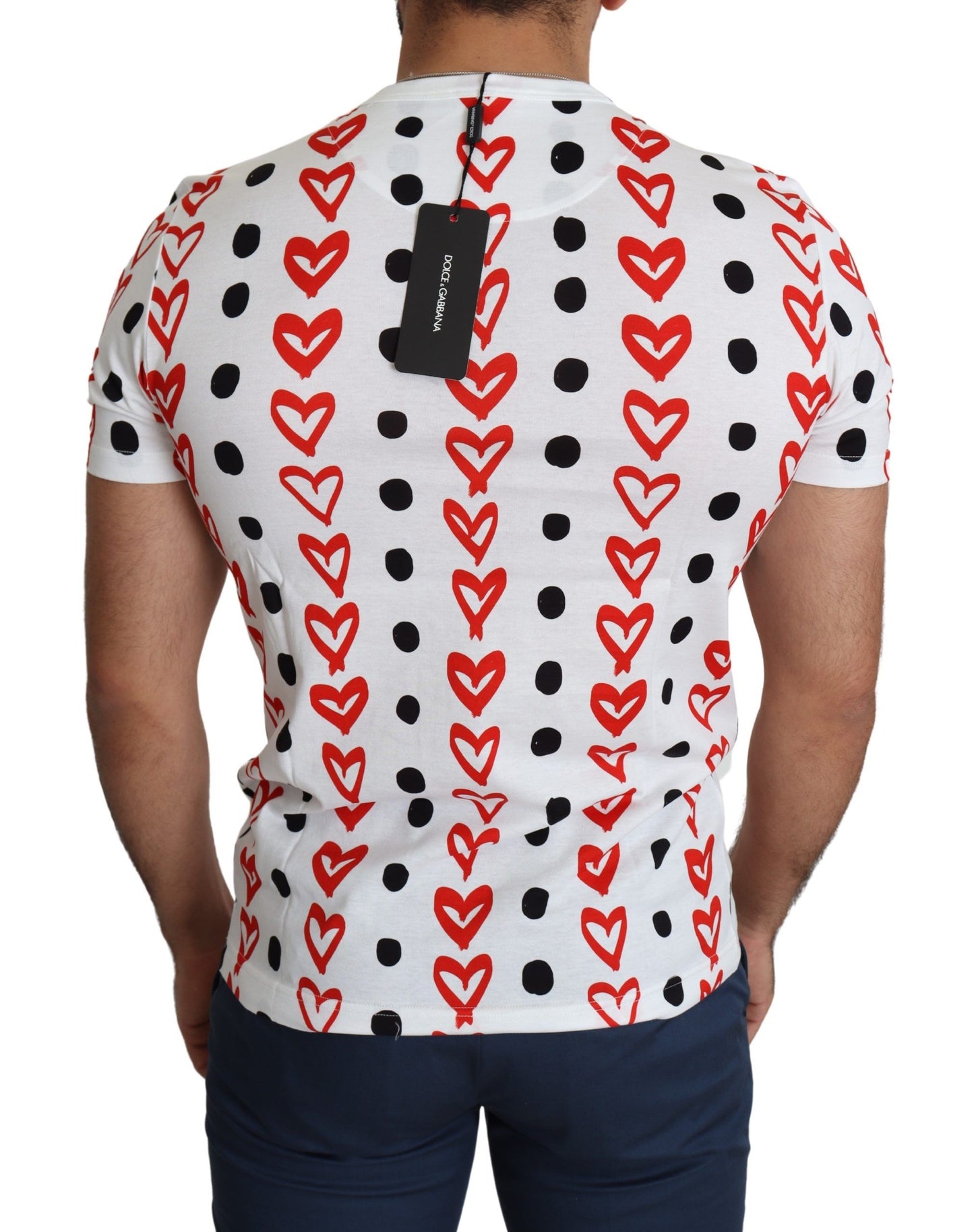 - Chic White Cotton Tee with Heart Print