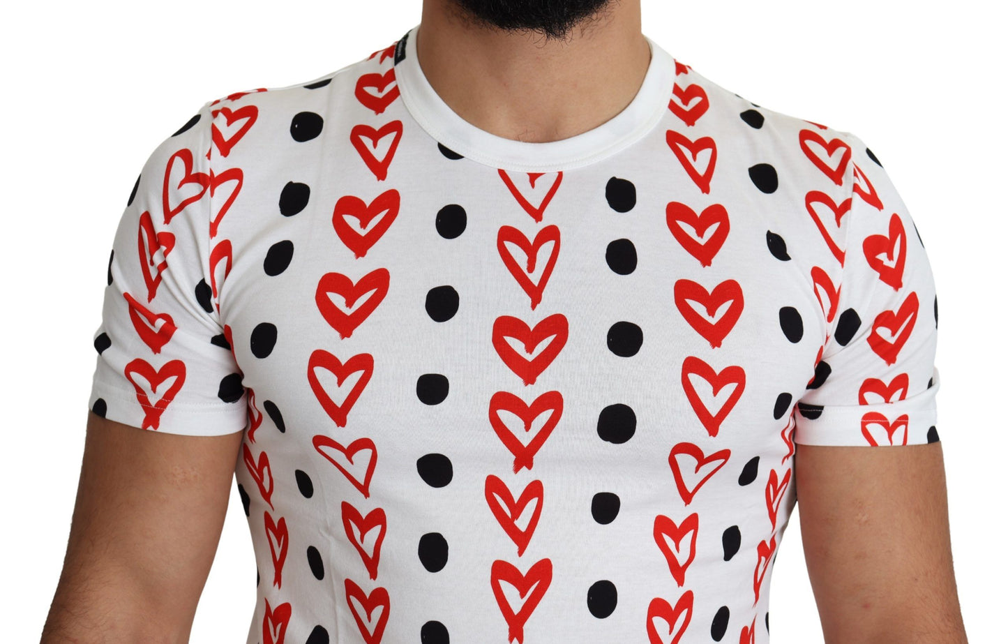 - Chic White Cotton Tee with Heart Print