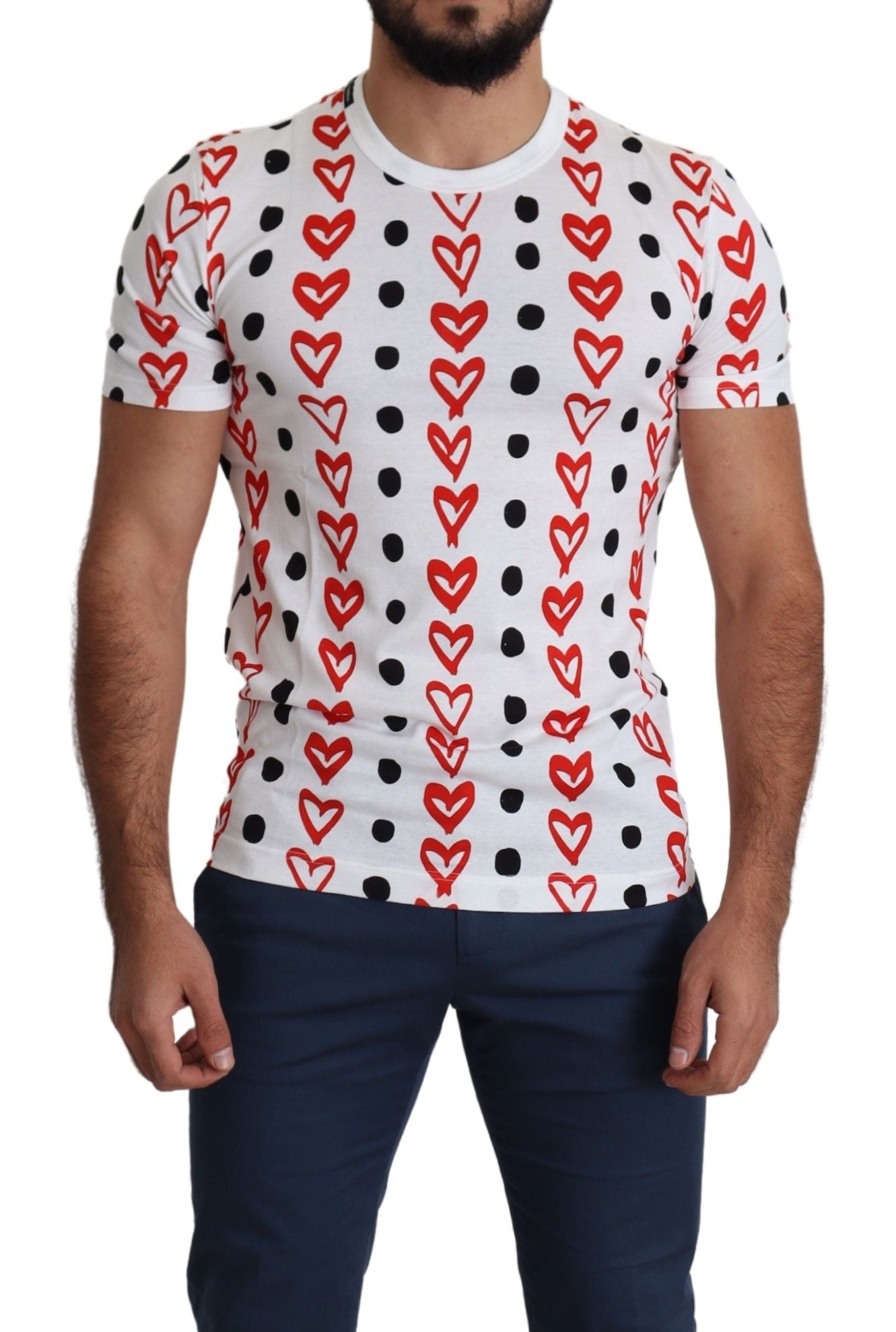 - Chic White Cotton Tee with Heart Print