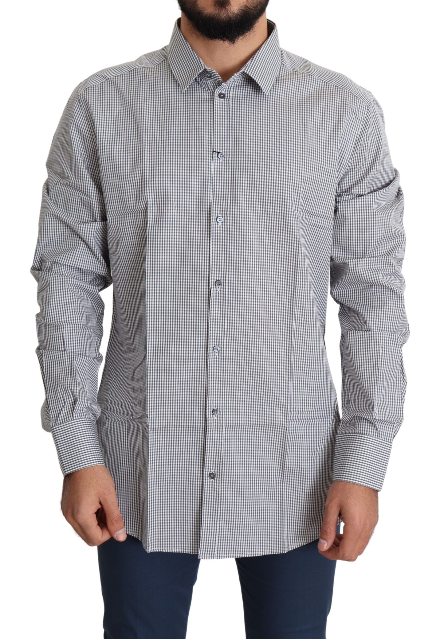 - Checkered Slim Fit Cotton Dress Shirt