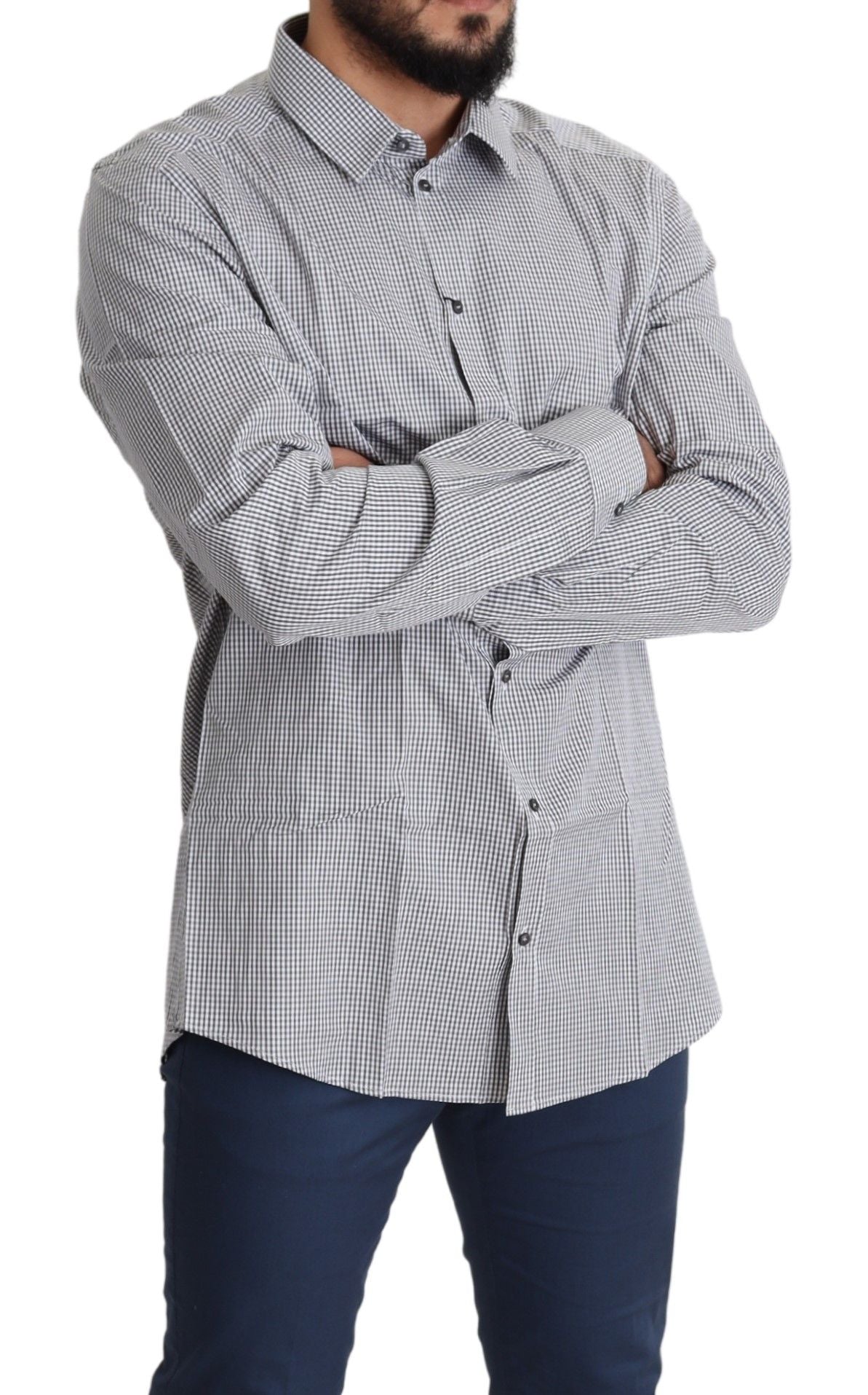 - Checkered Slim Fit Cotton Dress Shirt