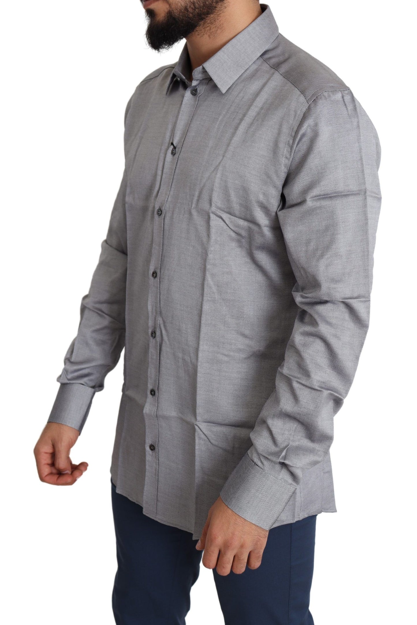 - Elegant Gray Slim Fit Cotton Dress Shirt