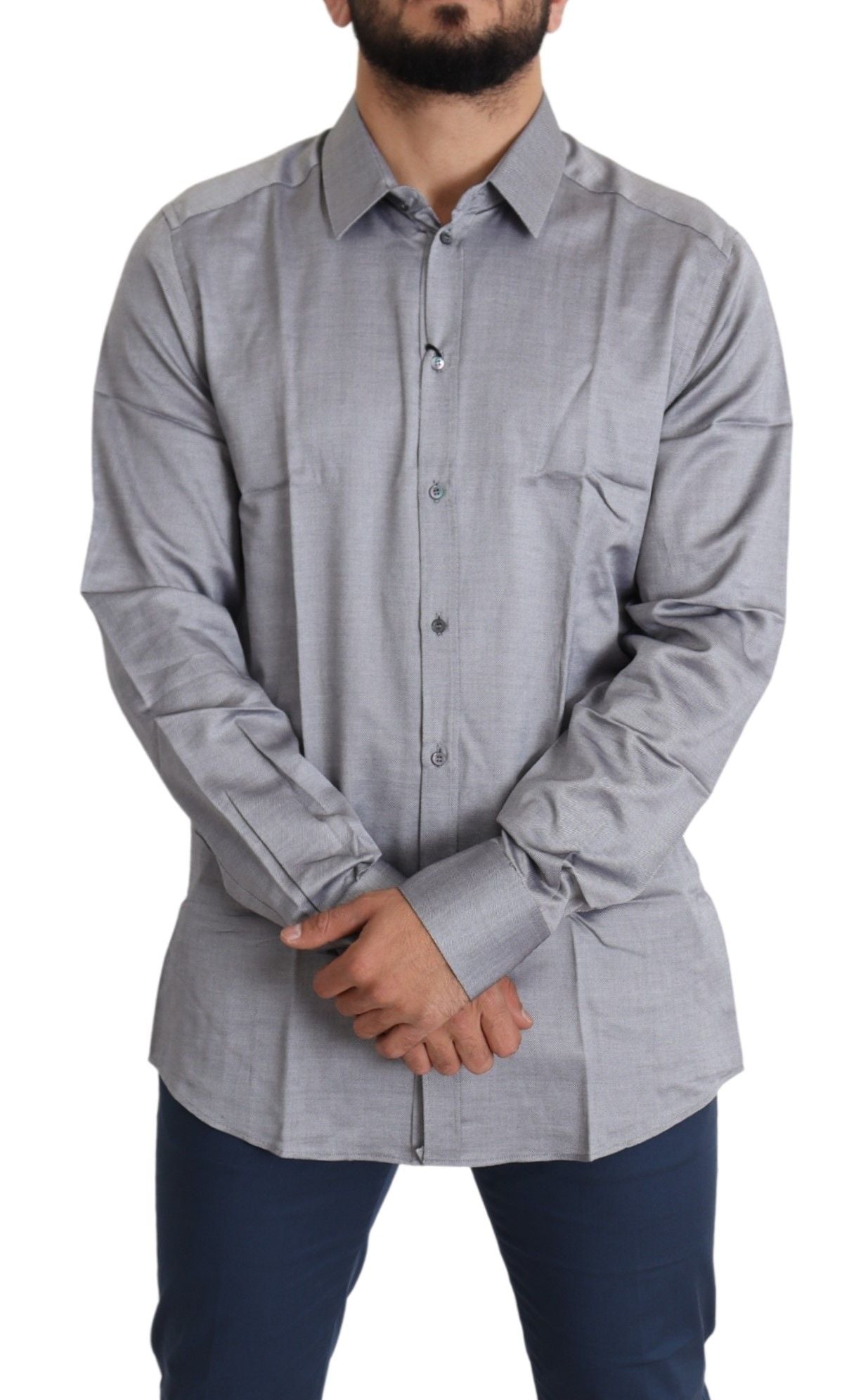 - Elegant Gray Slim Fit Cotton Dress Shirt