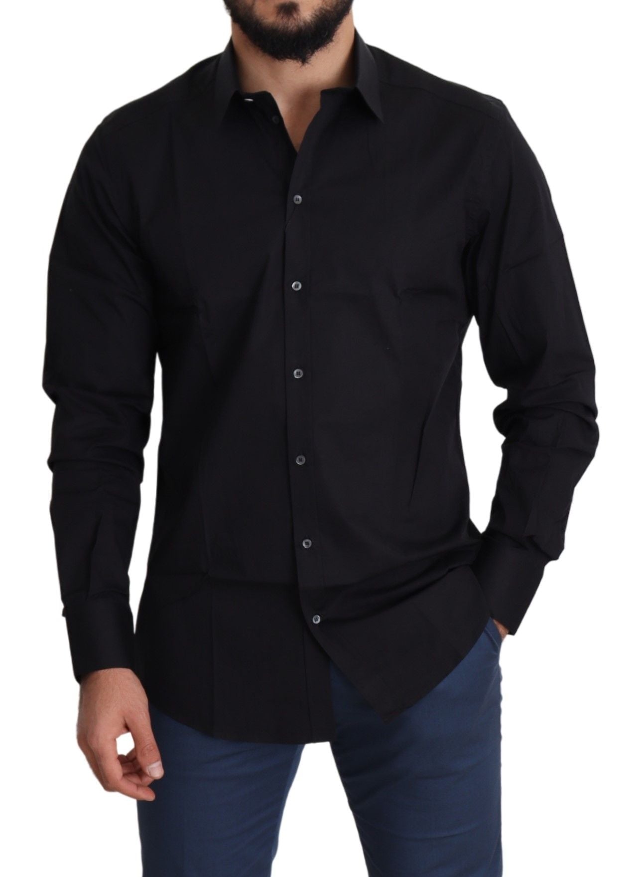 - Elegant Black Cotton Stretch Dress Shirt