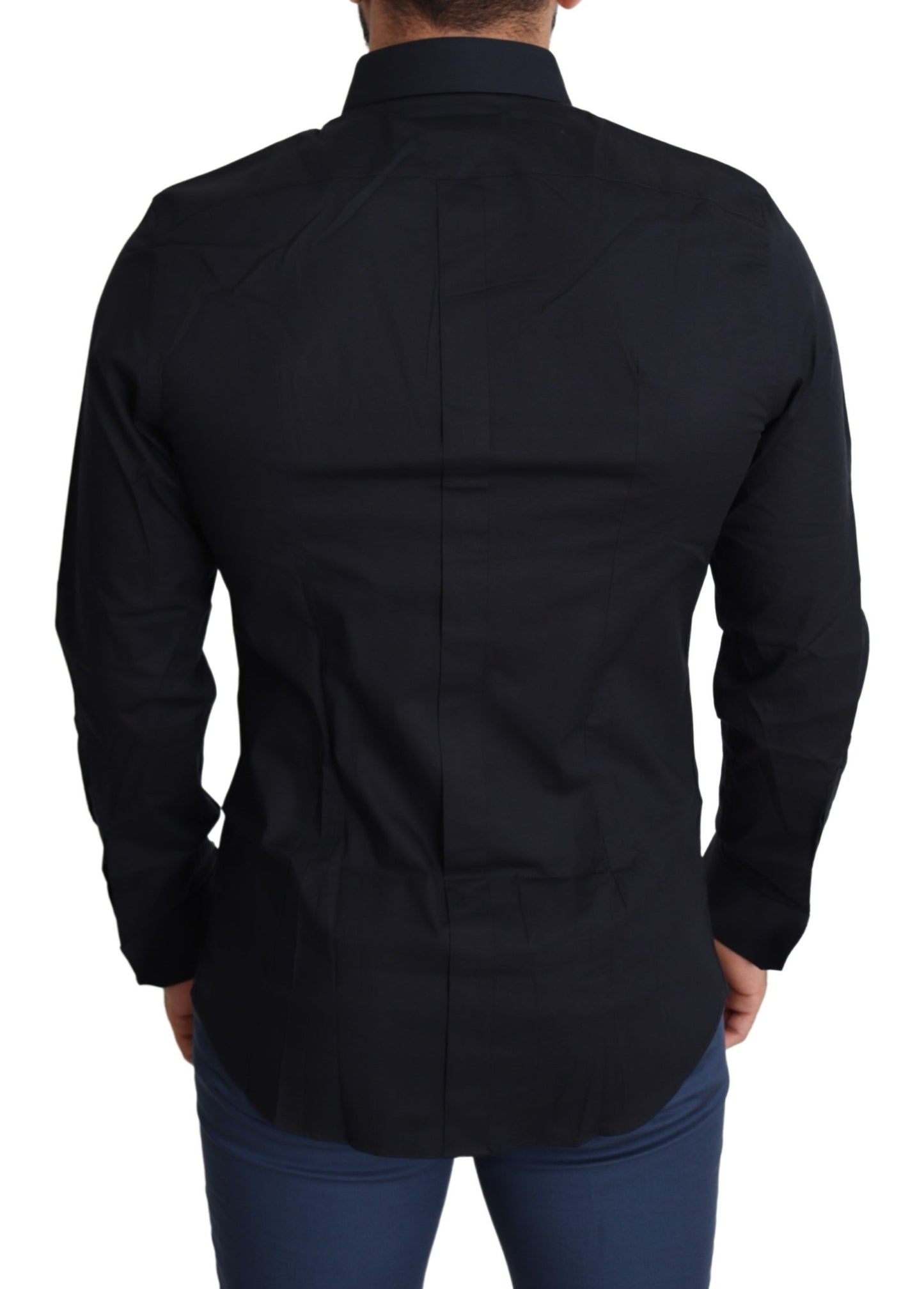 - Sleek Black Slim Fit Cotton Stretch Dress Shirt