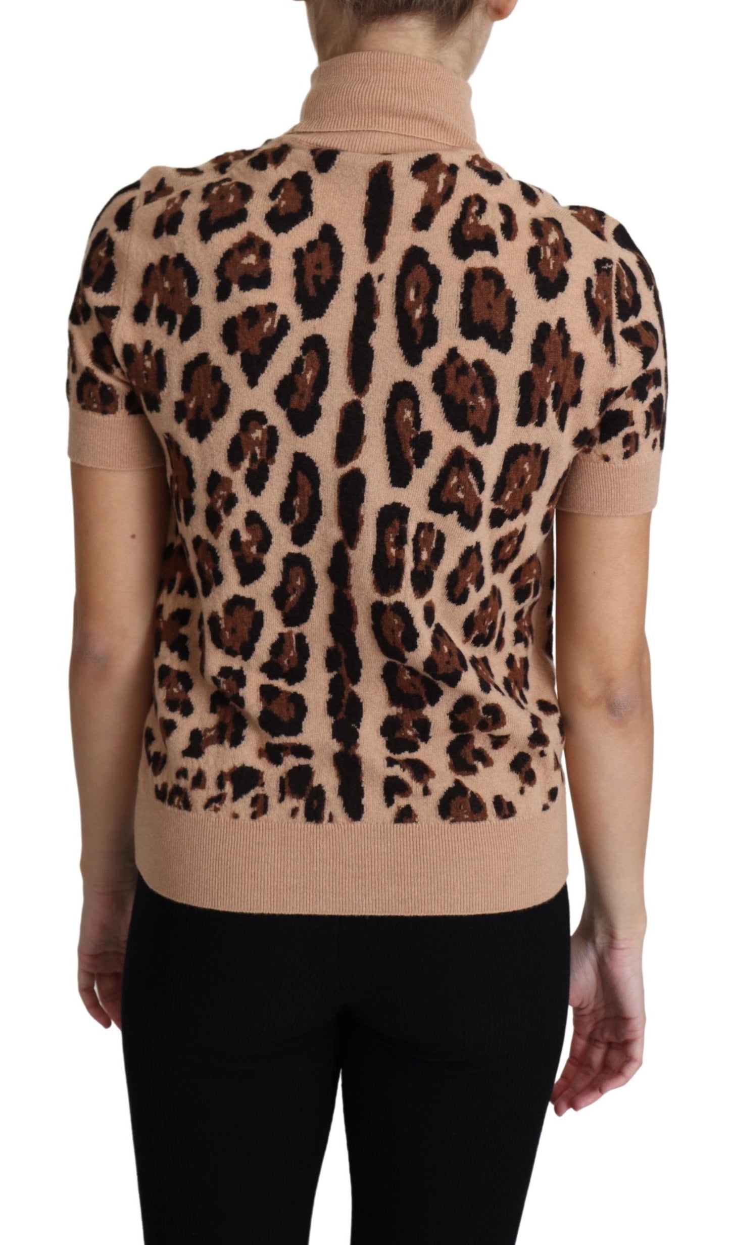 - Elegant Leopard Print Wool Turtleneck Top
