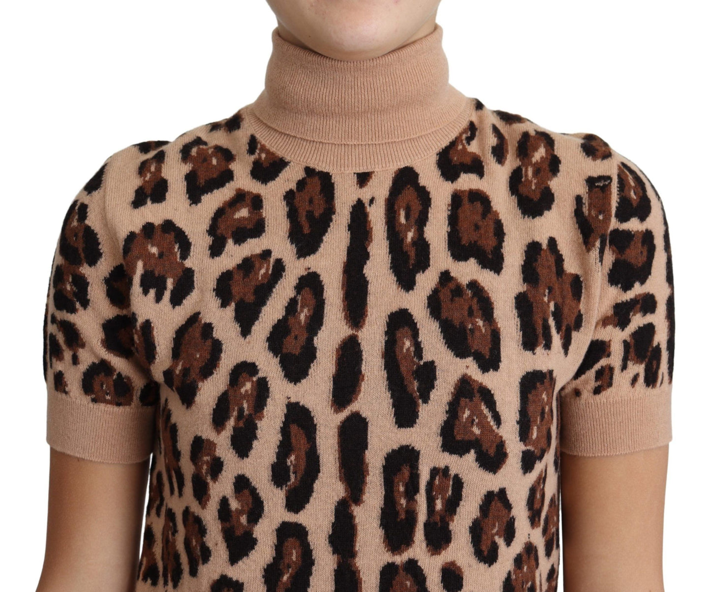 - Elegant Leopard Print Wool Turtleneck Top