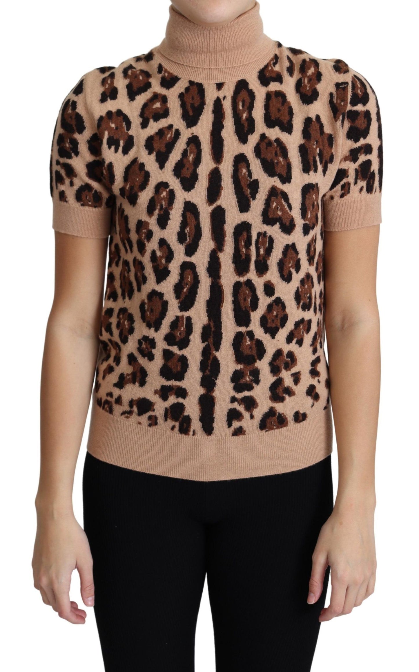 - Elegant Leopard Print Wool Turtleneck Top