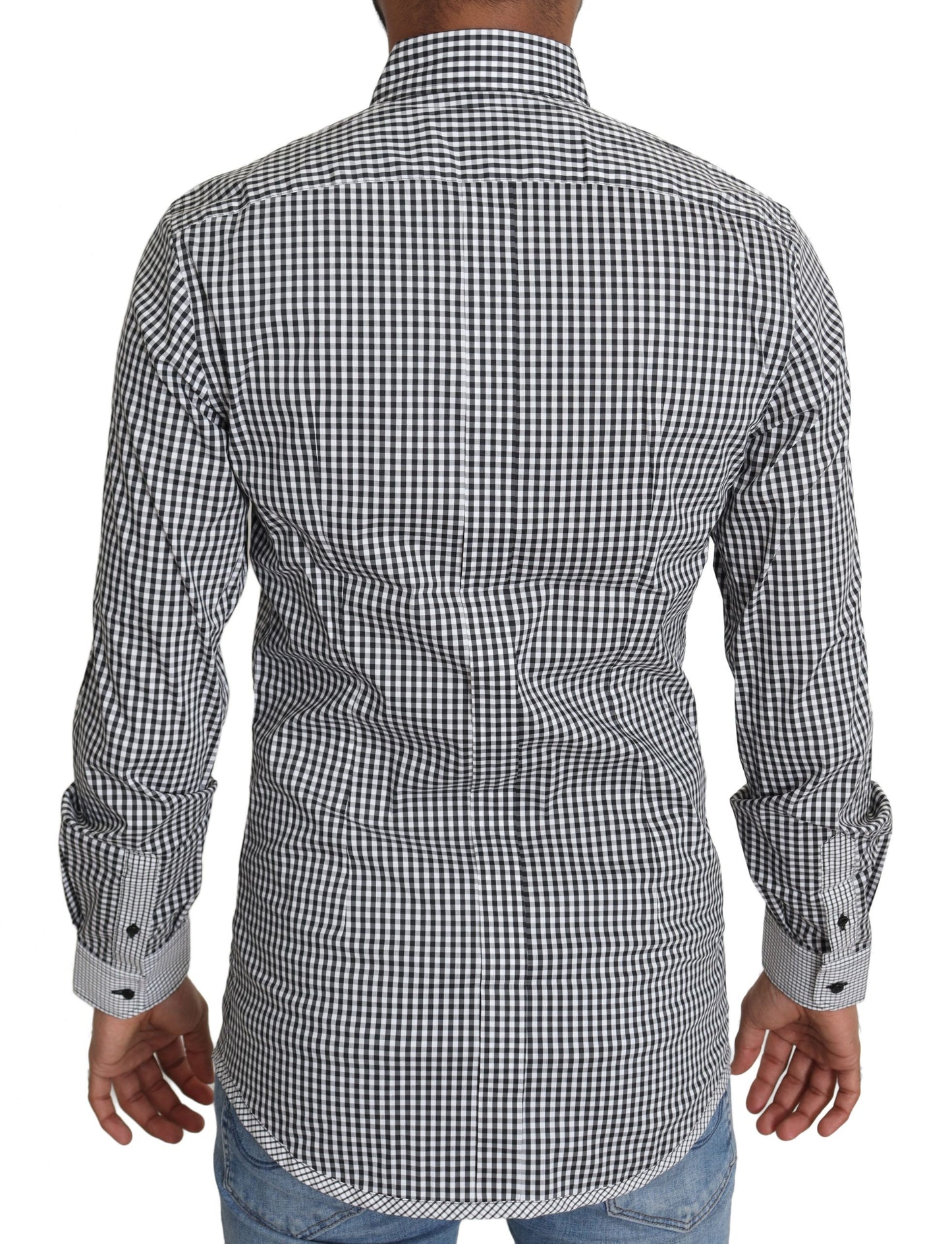 - Elegant Black & White Checkered Gold Casual Shirt