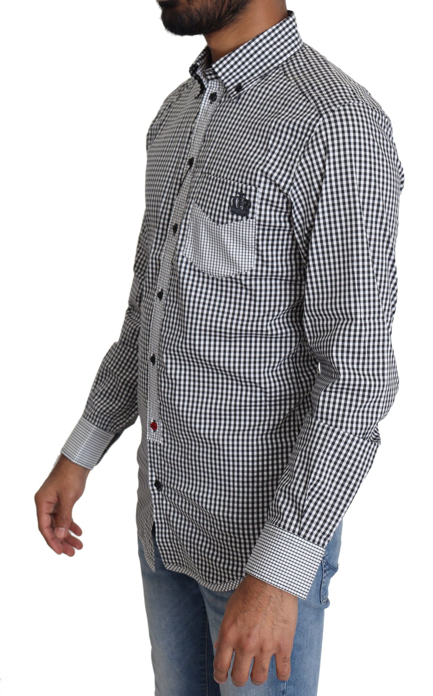 - Elegant Black & White Checkered Gold Casual Shirt