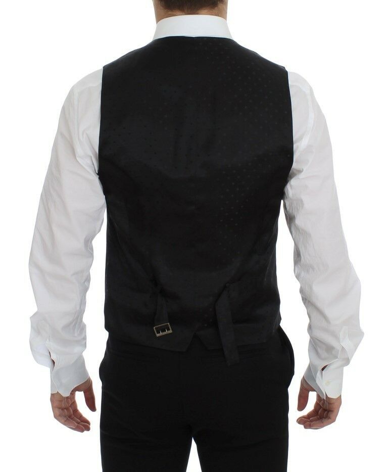 - Elegant Brown Black Wool Blend Dress Vest