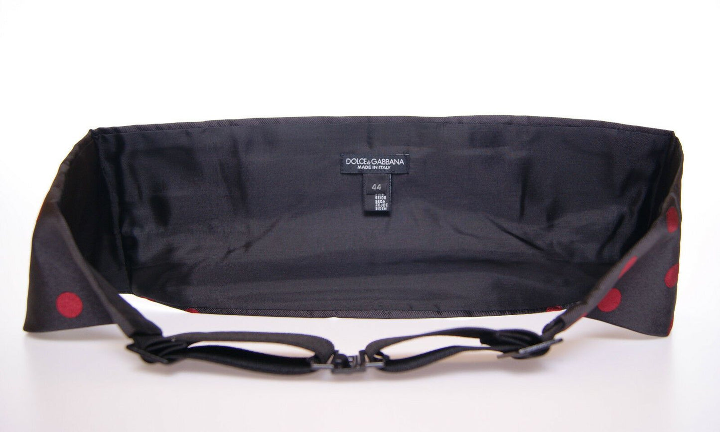 - Exquisite Black Silk Cummerbund with Red Polka Dots
