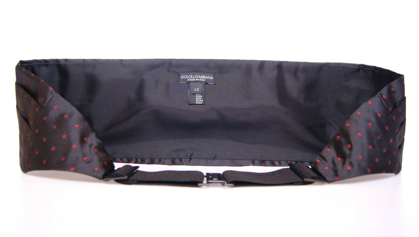 - Elegant Silk Black Cummerbund with Red Polka Dots
