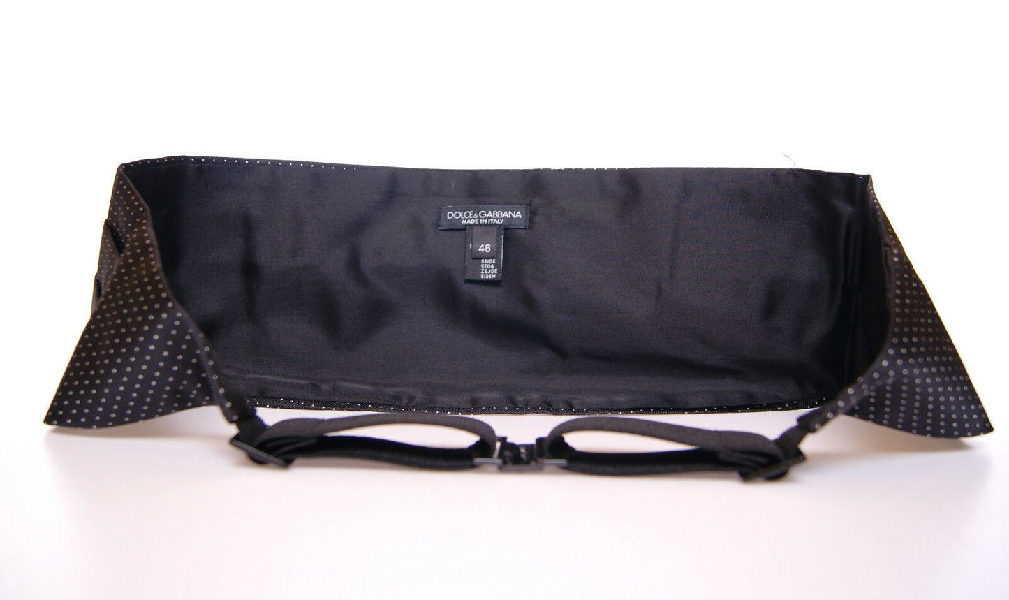 - Elegant Black Silk Cummerbund with Polka Dots