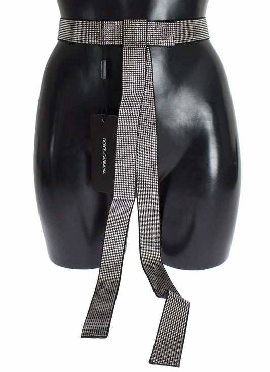 - Black Silk Crystal Bow Waist Belt Elegance