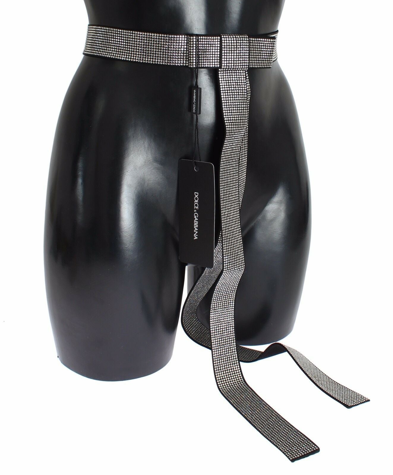 - Black Silk Crystal Bow Waist Belt Elegance
