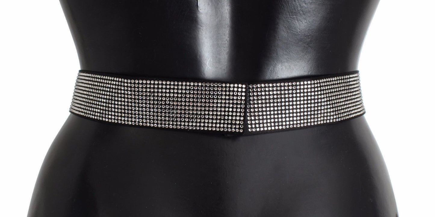 - Black Silk Crystal Bow Waist Belt Elegance