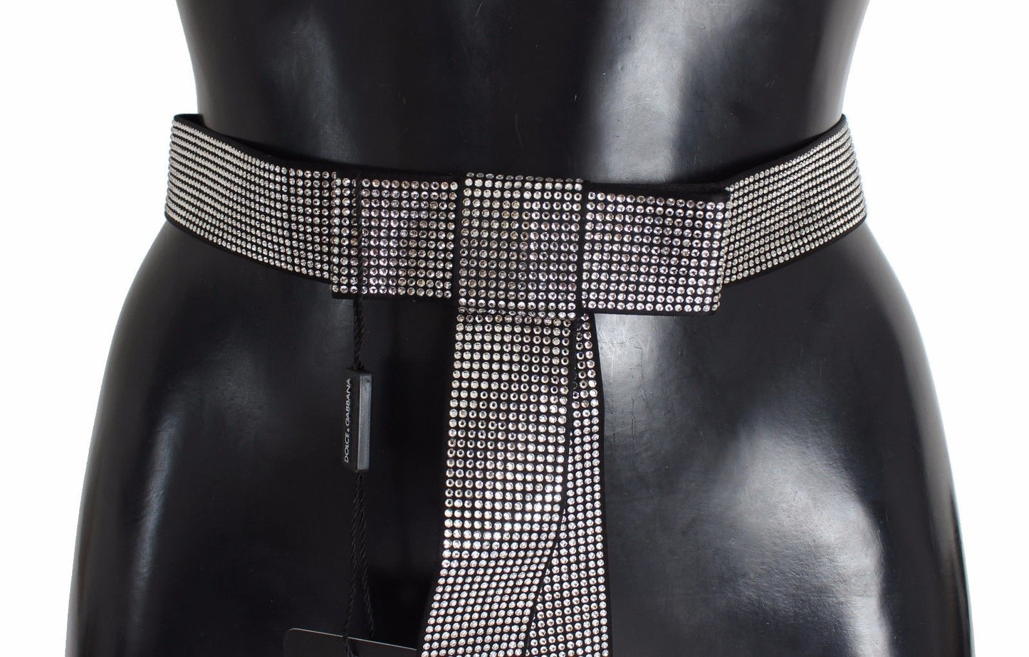 - Black Silk Crystal Bow Waist Belt Elegance