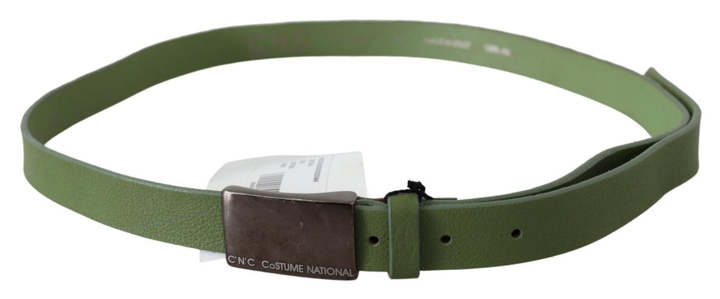- Chic Green Leather Waist Belt with Silver Buckle