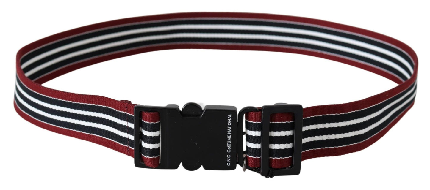 - Striped Leather Fashion Belt in Black & Red