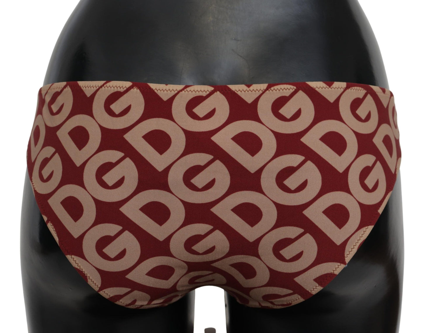 - Chic Maroon Beige Logo Print Bikini Bottom
