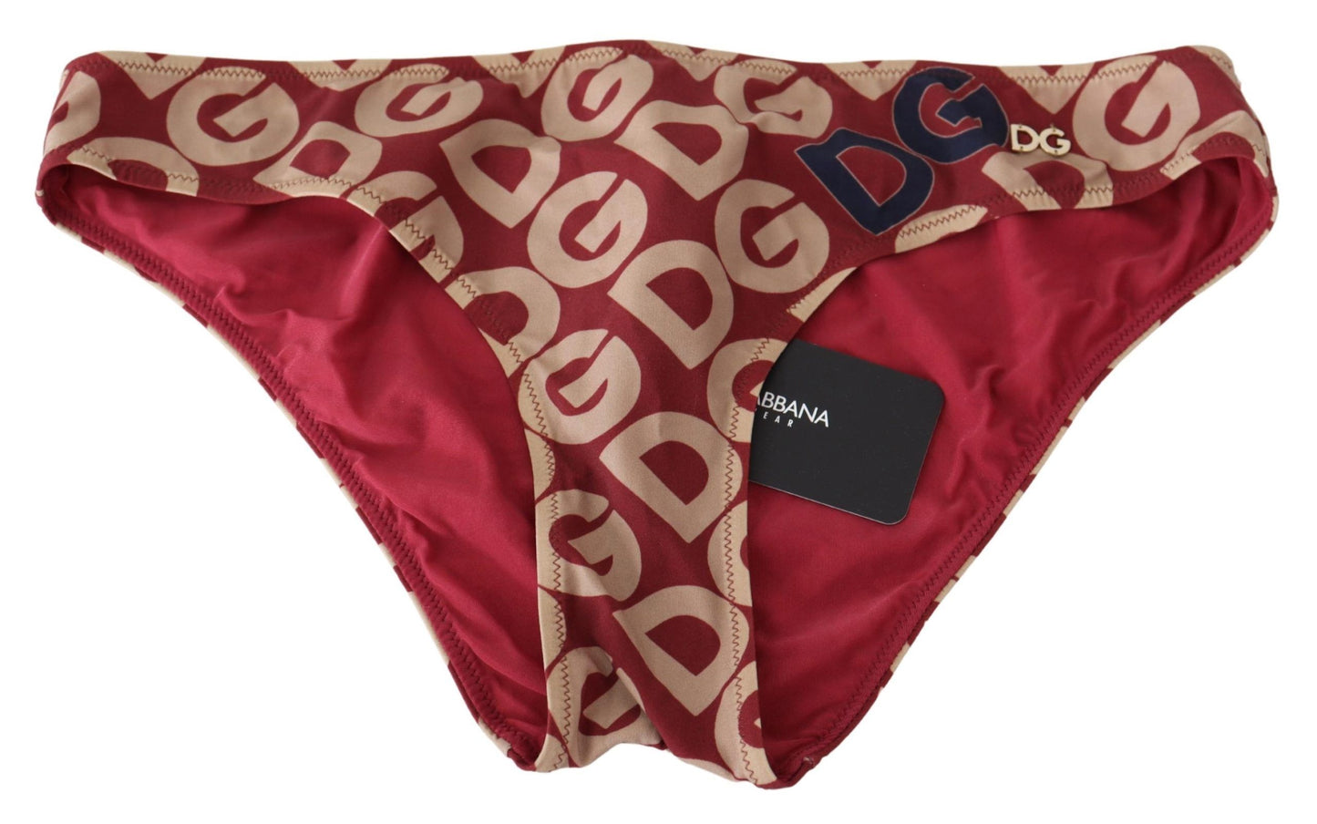 - Chic Maroon Beige Logo Print Bikini Bottom