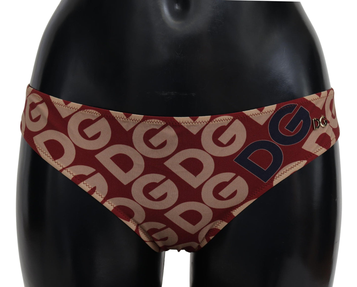 - Chic Maroon Beige Logo Print Bikini Bottom