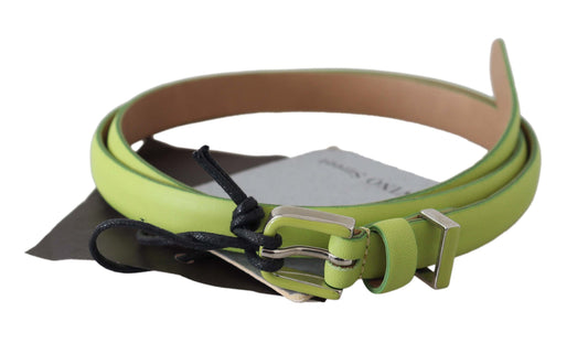 - Classic Green Leather Belt with Silver-Tone Hardware