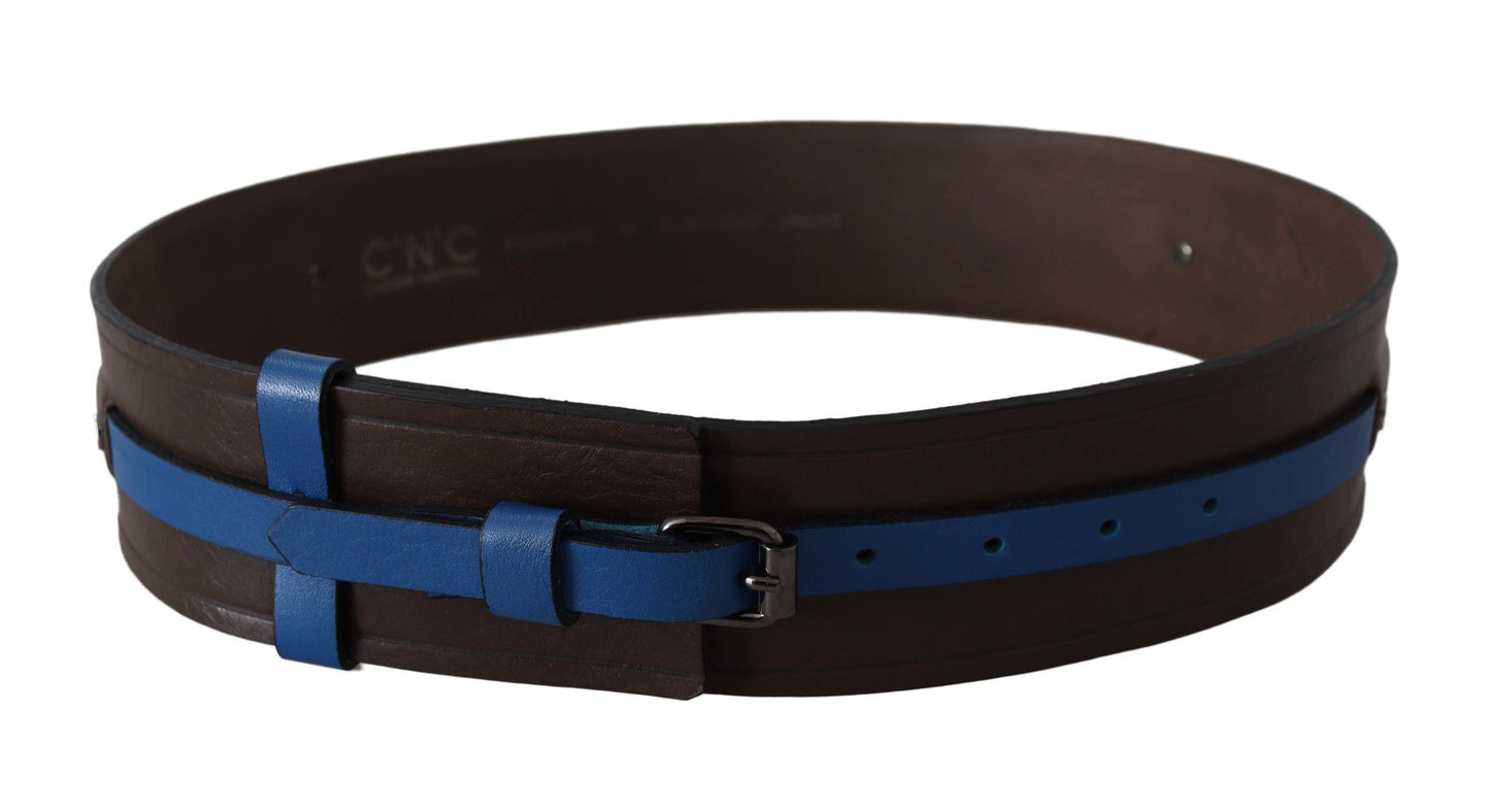 - Elegant Brown Leather Belt with Blue Lining