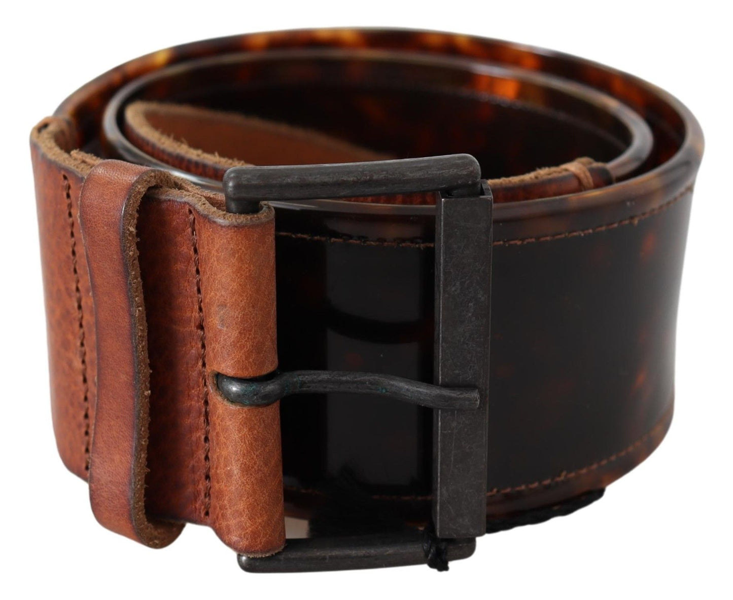 - Elegant Dark Brown Leather Belt with Vintage Buckle