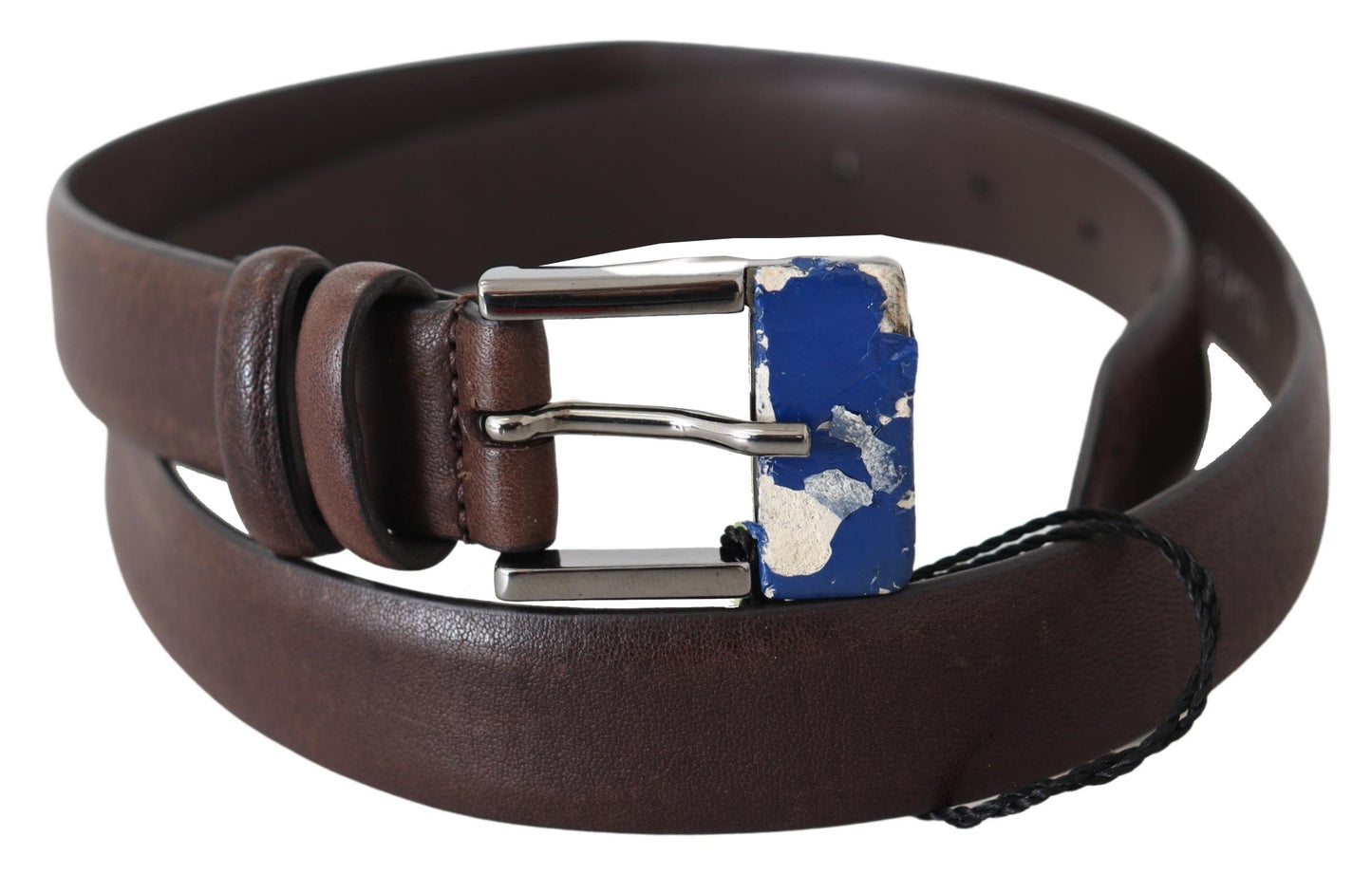 - Elegant Brown Leather Classic Belt with Silver-Tone Buckle