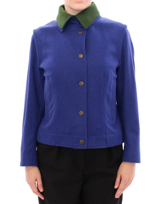 - Elegant Blue Wool Jacket with Removable Collar