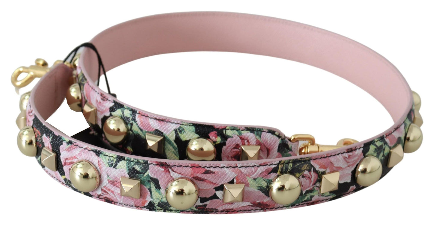 - Floral Gold Stud Leather Strap in Pink