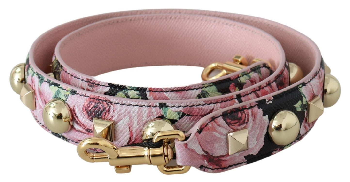 - Floral Gold Stud Leather Strap in Pink