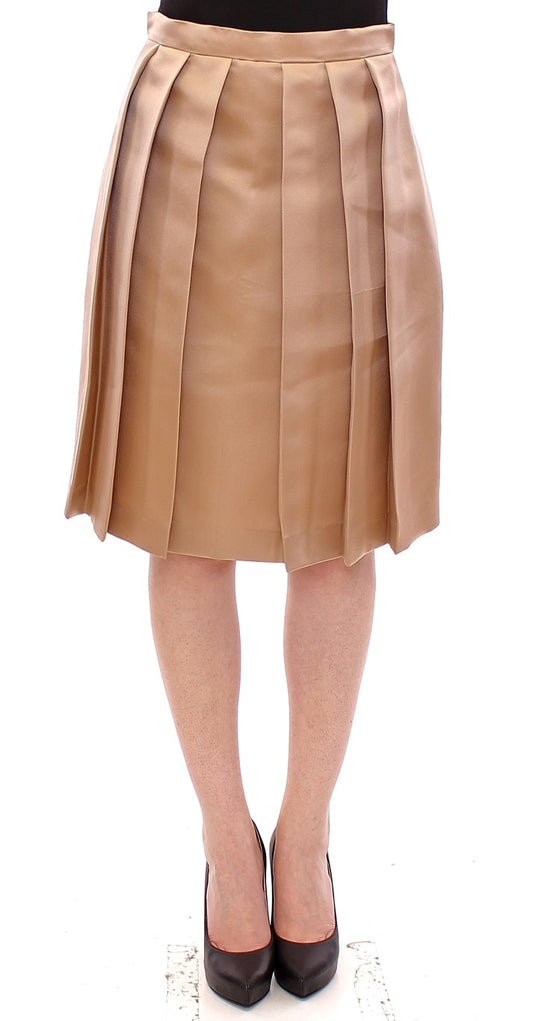 - Elegant Silk Pleated Knee-Length Skirt