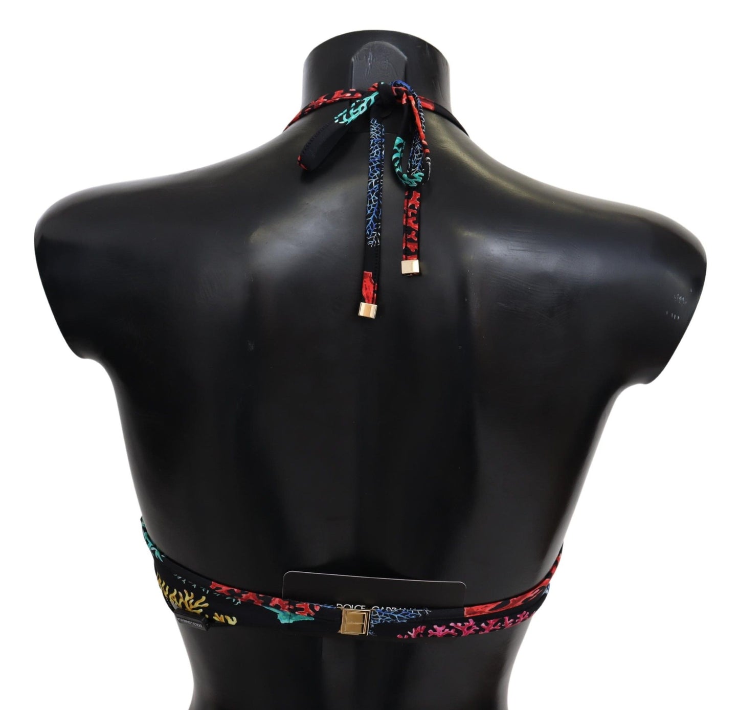 - Chic Black Coral Print Bikini Top