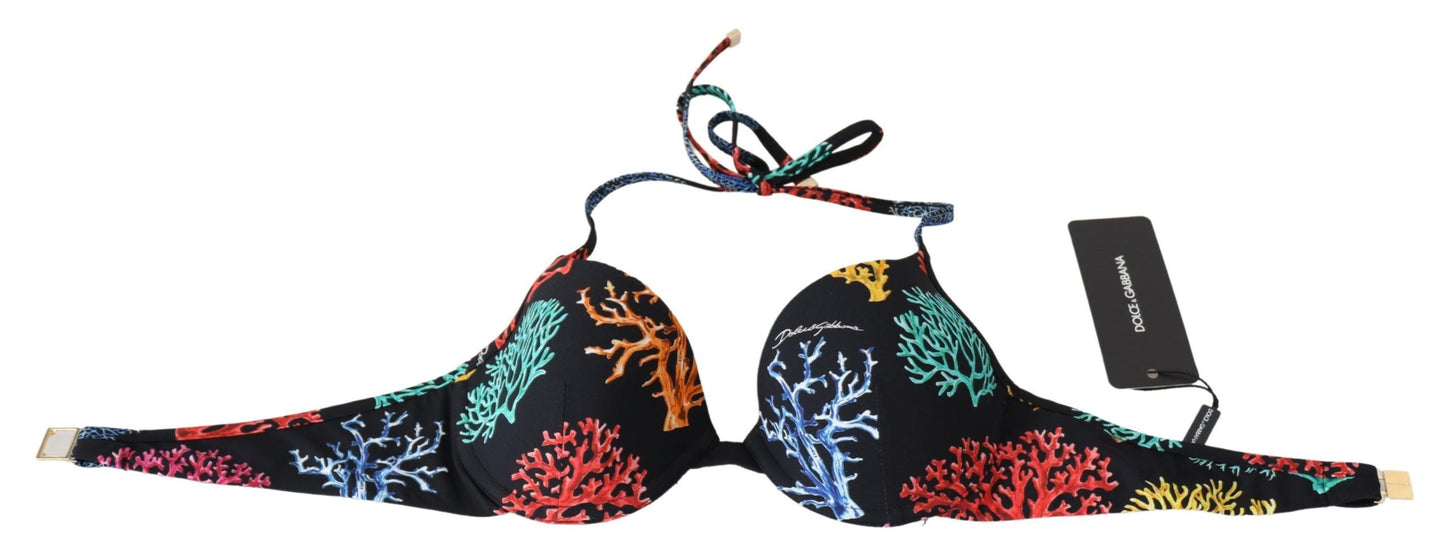 - Chic Black Coral Print Bikini Top