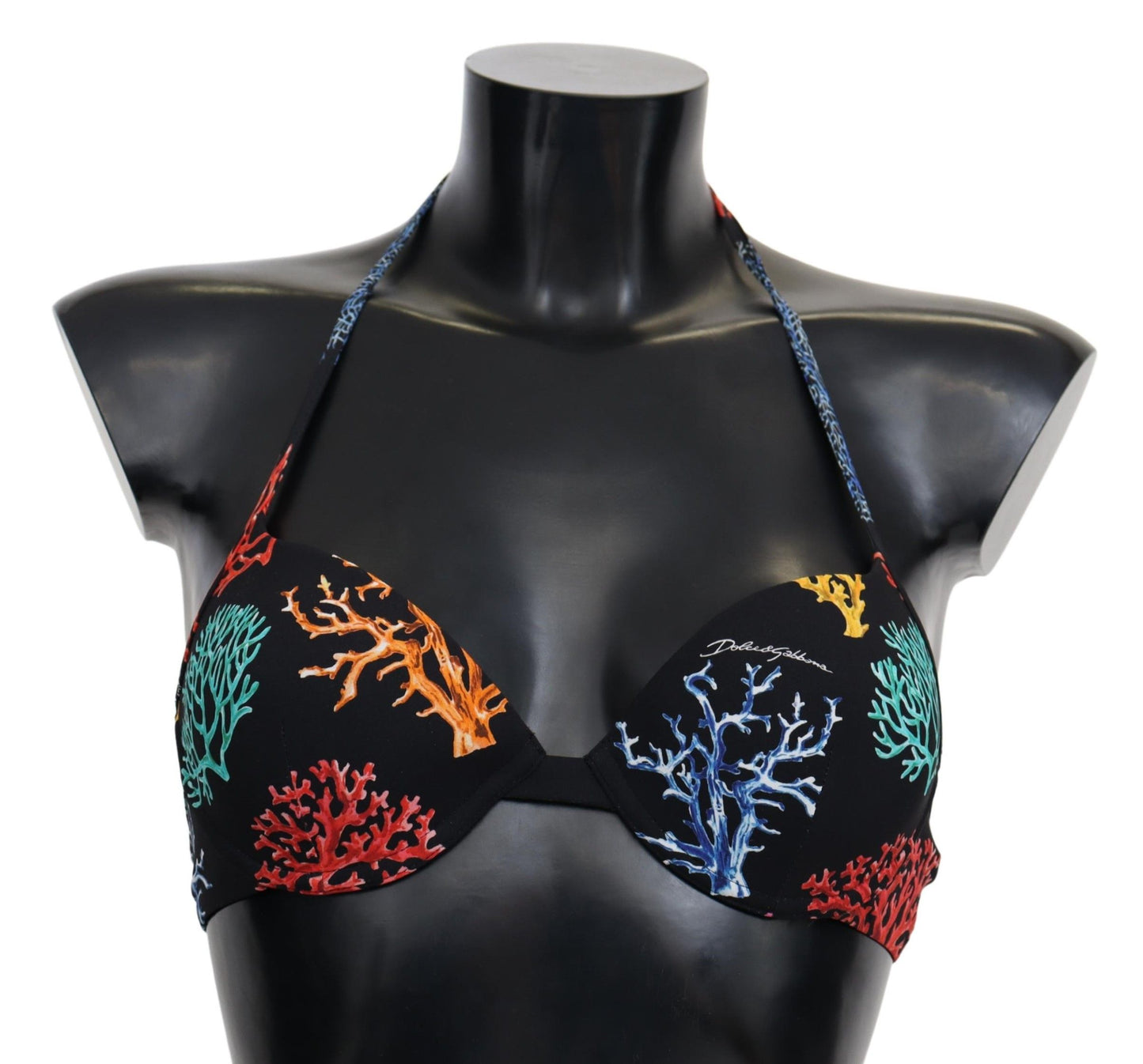- Chic Black Coral Print Bikini Top