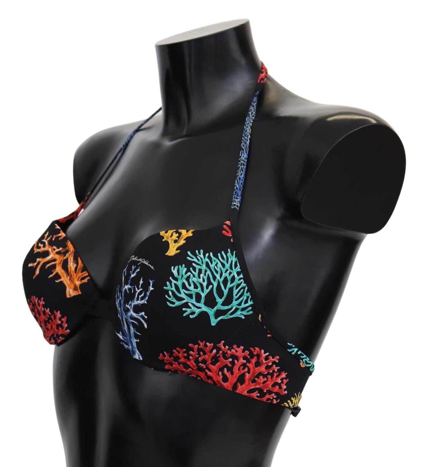- Chic Black Coral Print Bikini Top