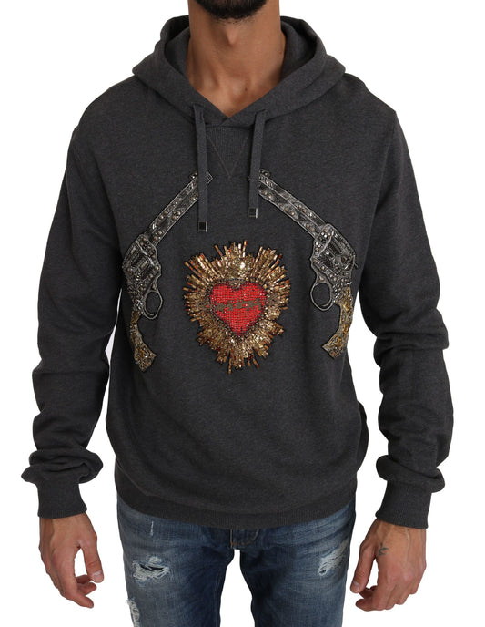 - Gray Crystal Heart Gun Motif Sweater