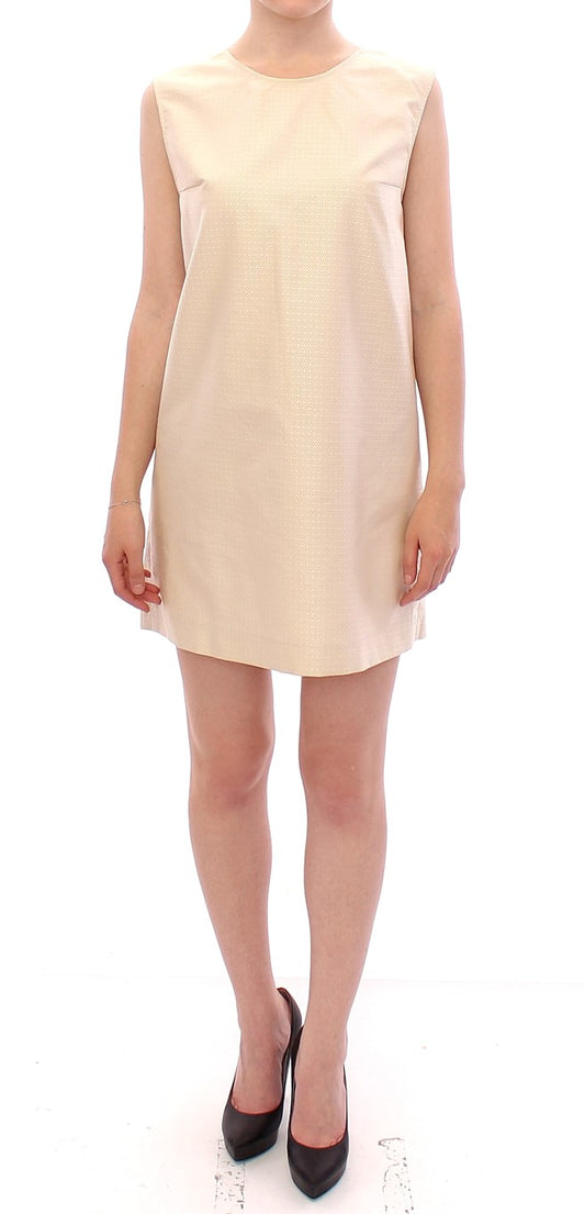 - Elegant Beige Shift Sleeveless Dress