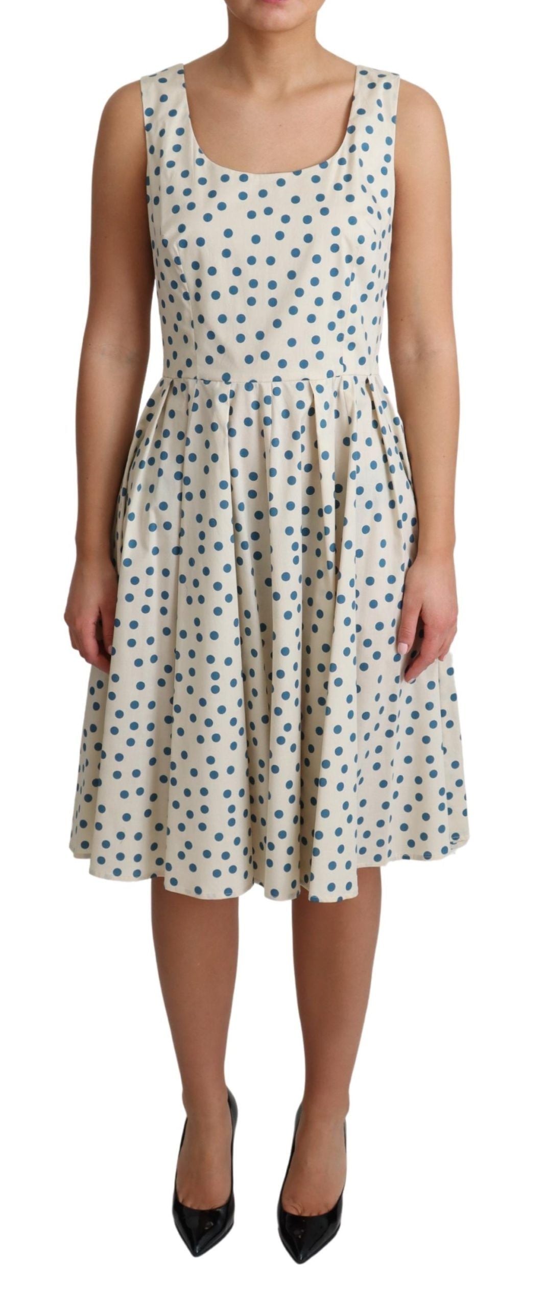 - Elegant Beige Polka Dot A-Line Sleeveless Dress