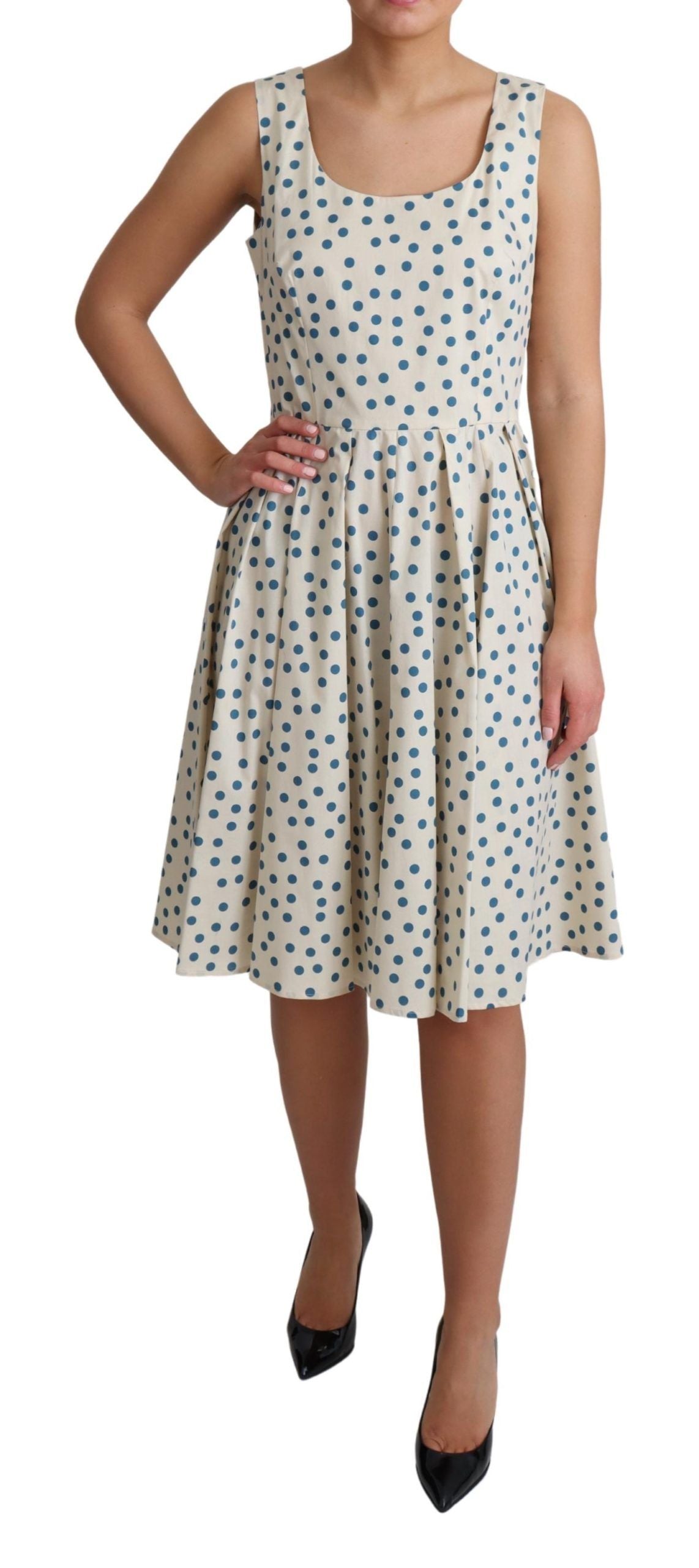 - Elegant Beige Polka Dot A-Line Sleeveless Dress