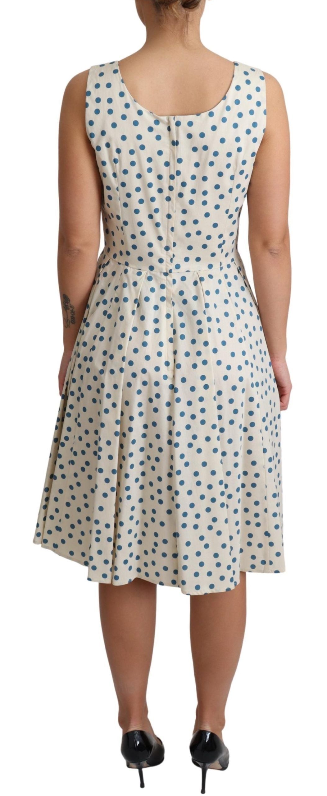 - Elegant Beige Polka Dot A-Line Sleeveless Dress