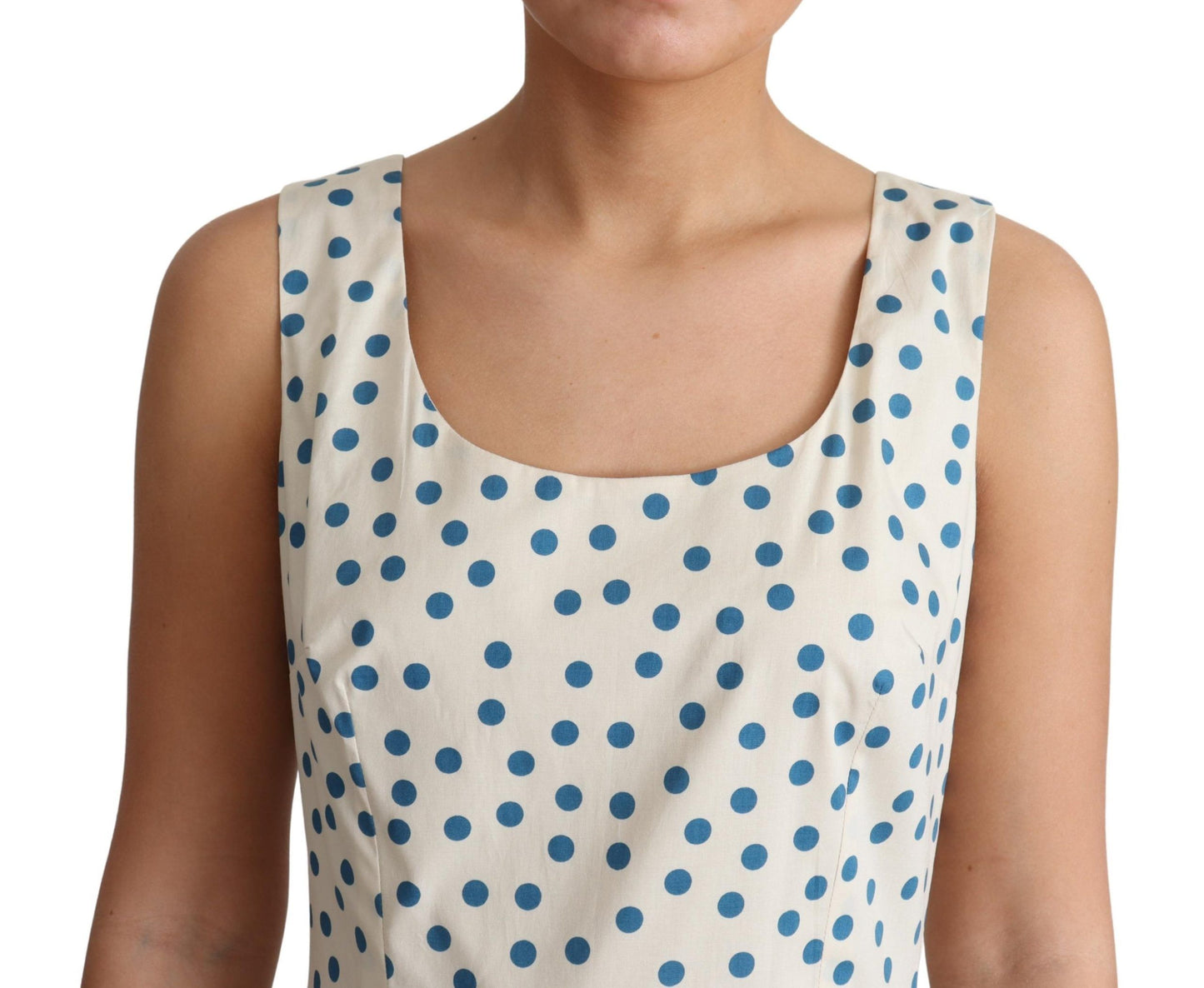 - Elegant Beige Polka Dot A-Line Sleeveless Dress