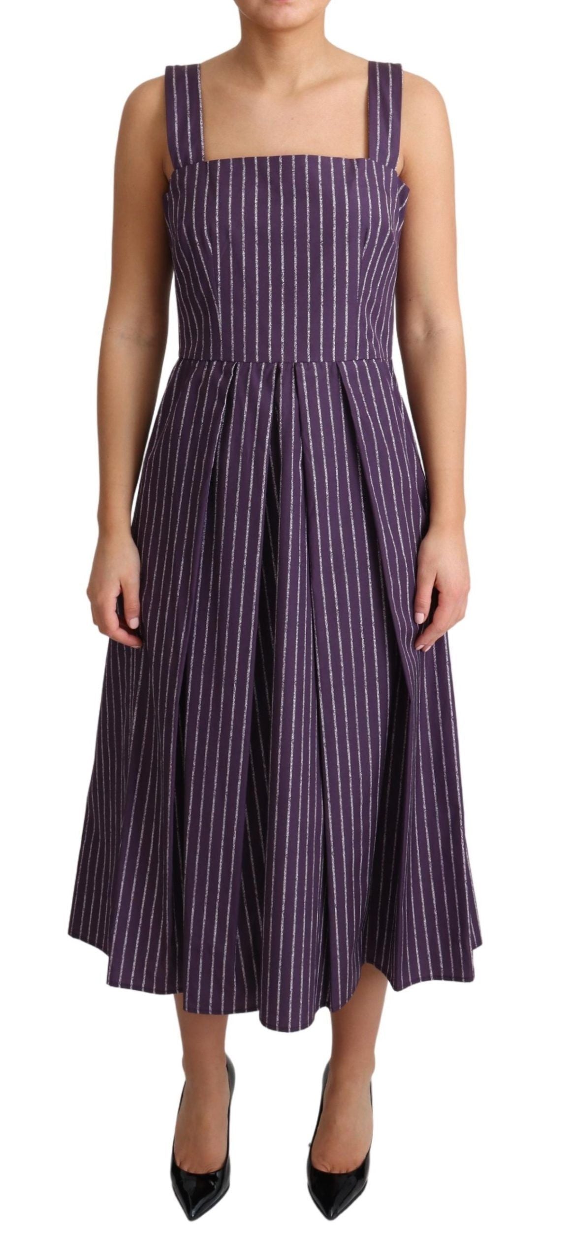 - Elegant Sleeveless A-Line Purple Stripe Dress